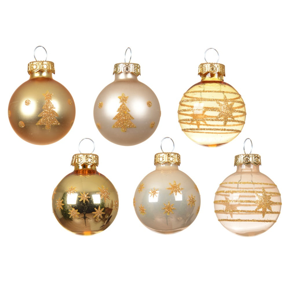 Tubo di palline di vetro 3cm oro chiaro e perla assortite con decorazioni 9 pezzi 2