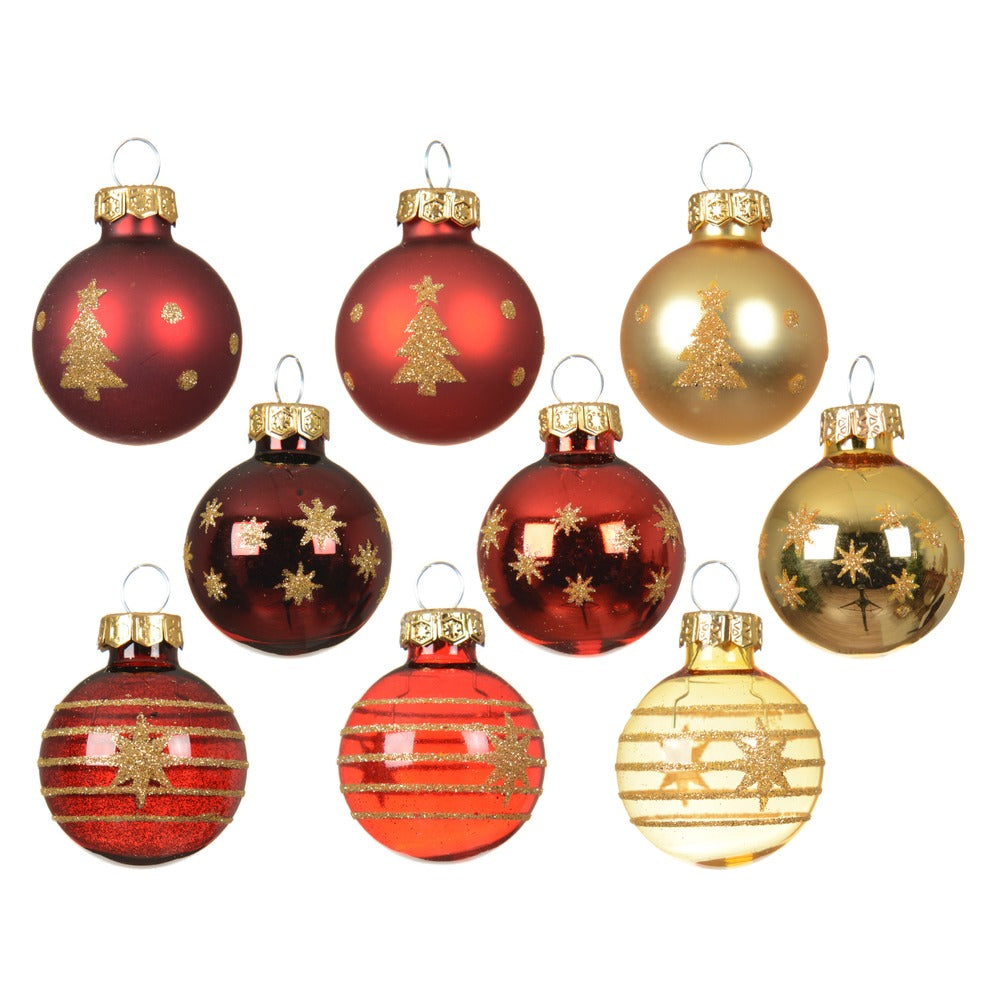 Tubo di palline di vetro 3cm oro e rosso assortite con decorazioni 9 pezzi 2