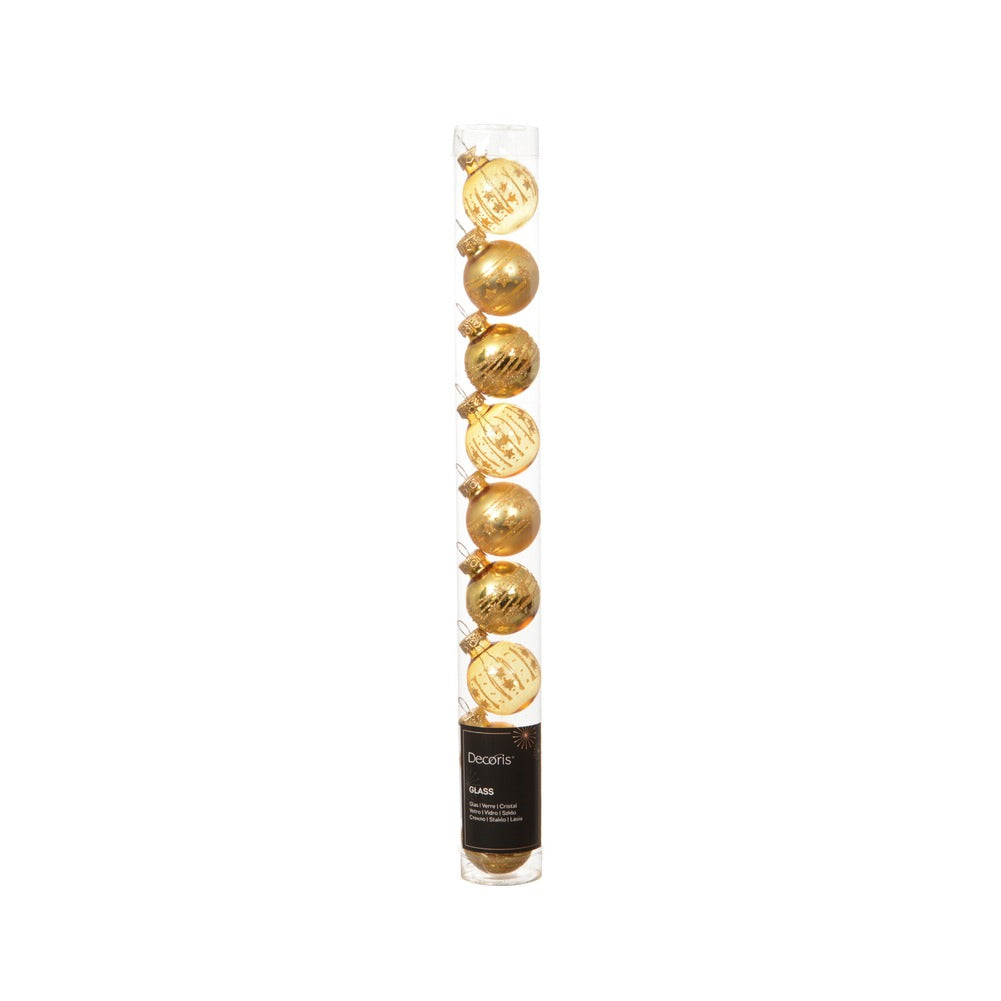 Tubo di palline di vetro 3cm oro chiaro con decorazioni 9 pezzi 1