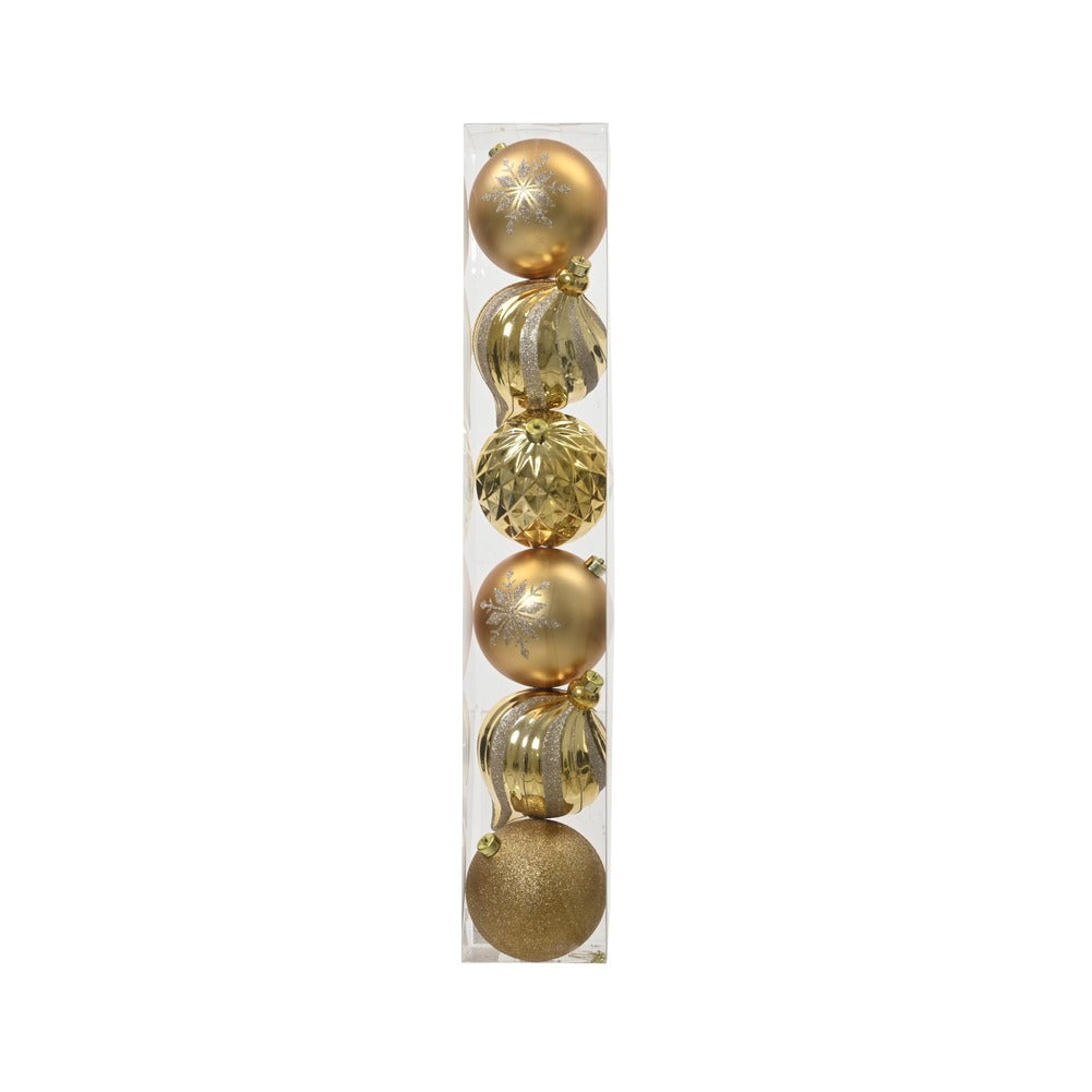 Tubo di 6 palline decorative in polistirolo oro 15cm 1