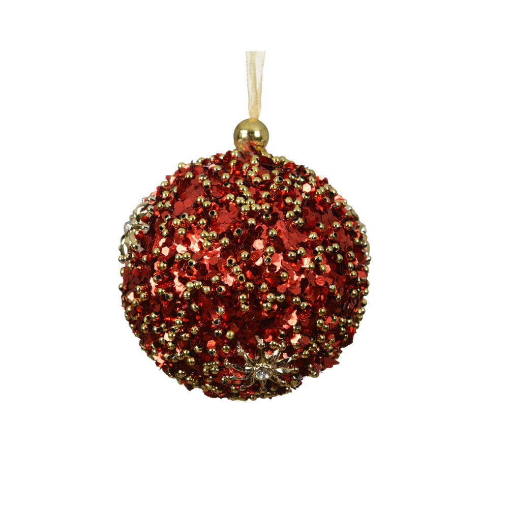 Pallina decorativa in polistirolo rosso con glitter oro 8cm 1