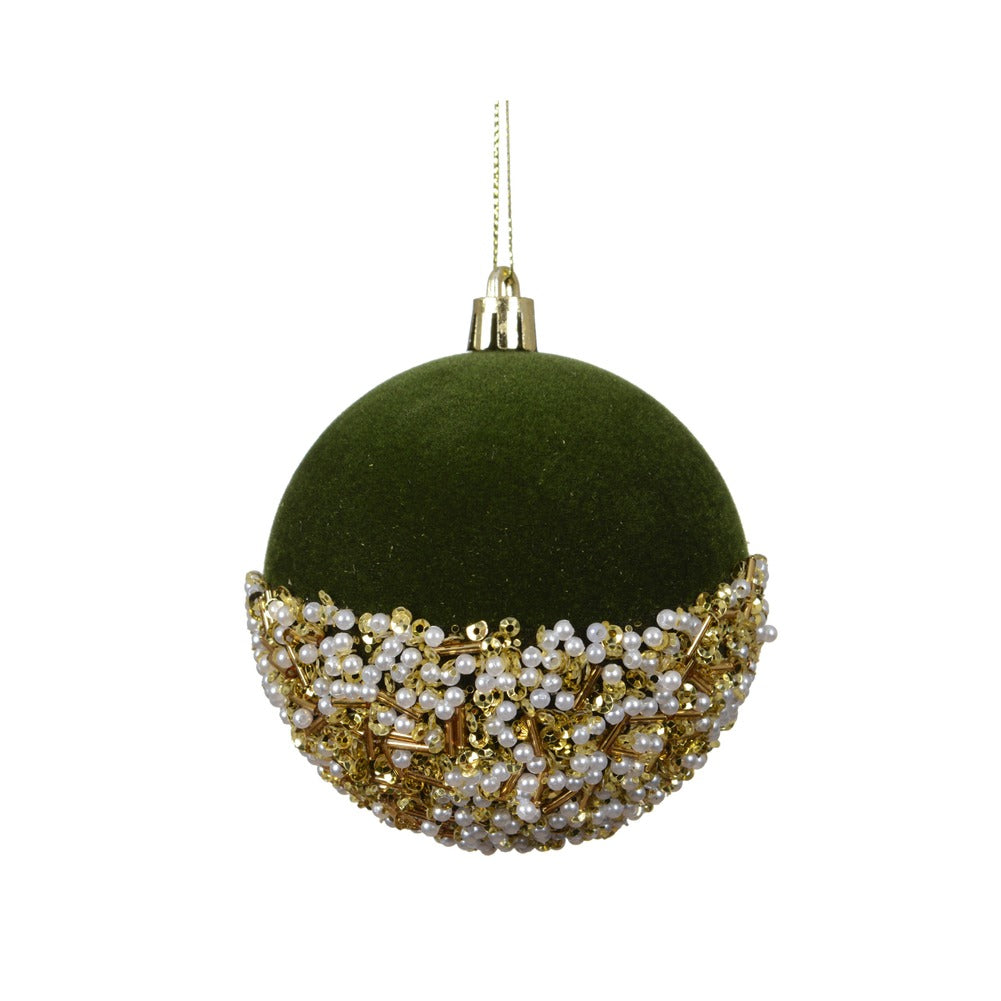 Pallina decorativa in polistirolo verde pino con paillettes 8cm 1