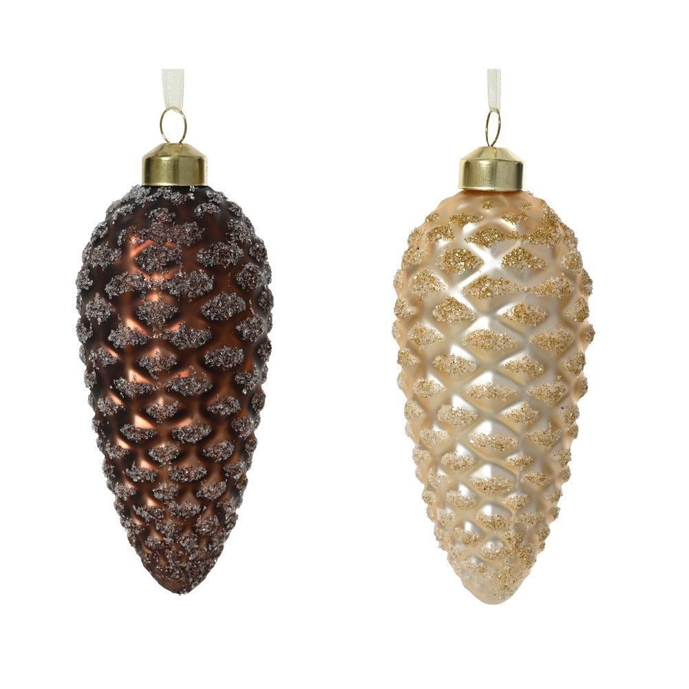 Pigna lunga in vetro opaco con perline trasparenti 2 colori assortiti 12cm 1pezzo 1