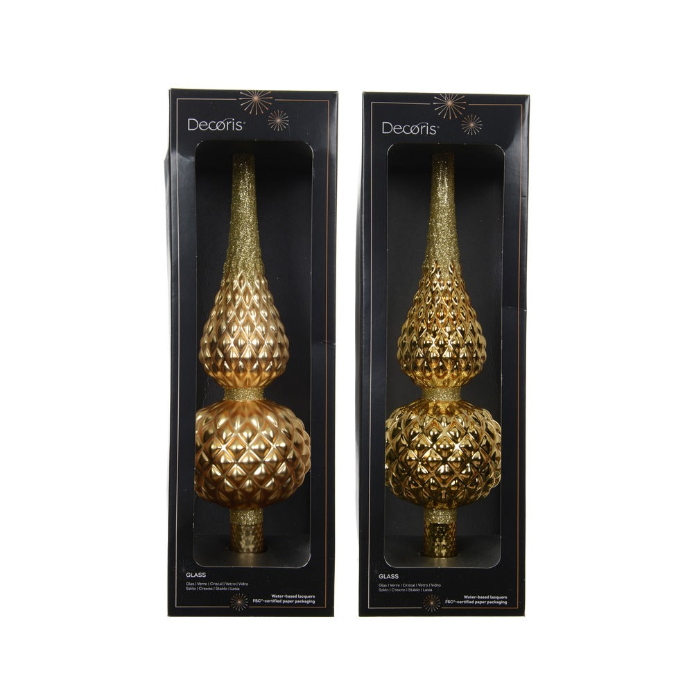 Puntale per albero in vetro oro con glitter 2 varianti assortite 1pezzo 2