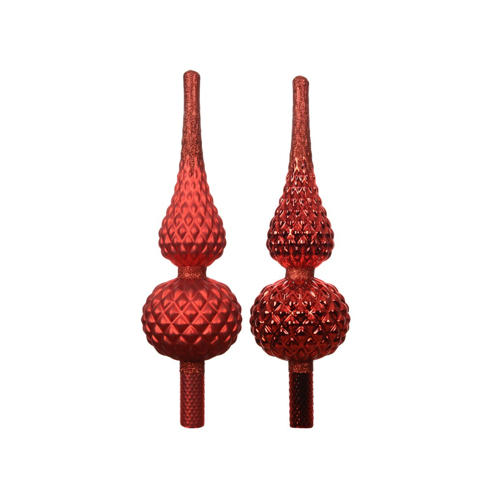 Puntale per albero in vetro rosso con glitter 2 varianti assortite 1pezzo 1