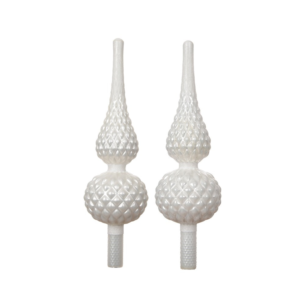 Puntale per albero in vetro invernale bianco con glitter 2 varianti assortite 1pezzo 1