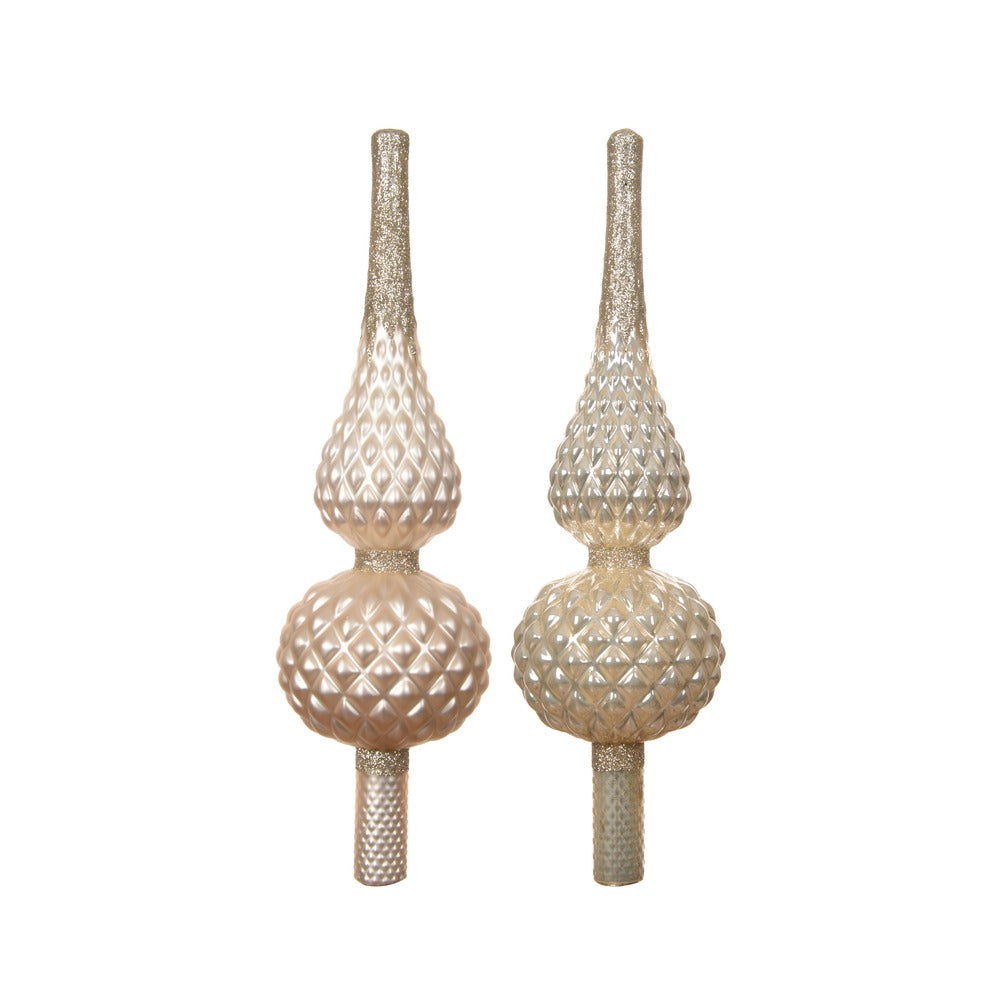 Puntale per albero in vetro opaco perla con glitter 2 varianti assortite 1pezzo 1
