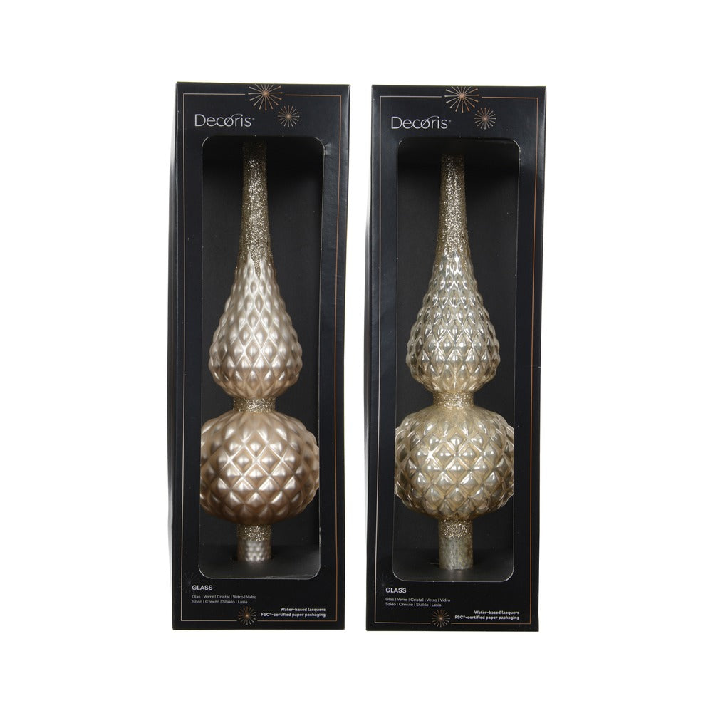 Puntale per albero in vetro opaco perla con glitter 2 varianti assortite 1pezzo 2