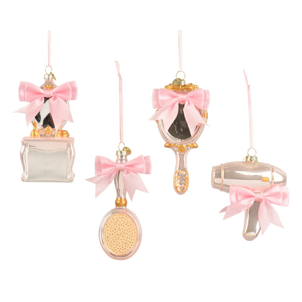 Formina in vetro accessori beauty con fiocco rosa, 4 varianti assortite, 14,5cm 1pezzo 1