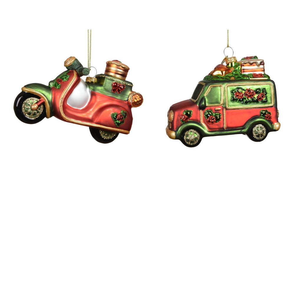 Formina in vetro scooter e furgoncino con doni, 2 varianti assortite 1pezzo 1