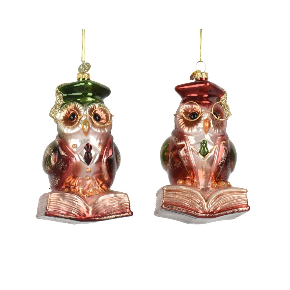 Formina in vetro gufo con occhiali, 2 varianti assortite, 13cm 1pezzo 1