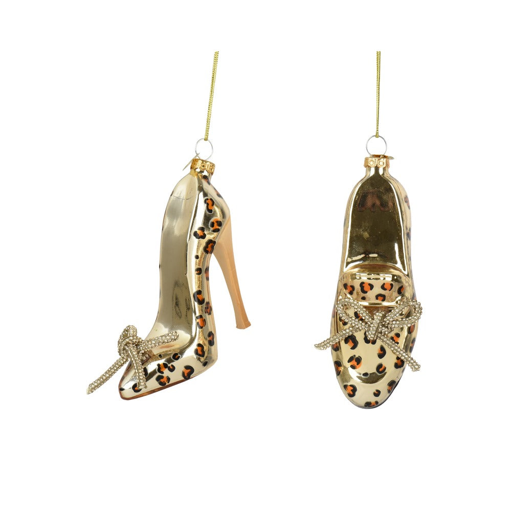 Formina in vetro a forma di scarpa leopardata con fiocco, 2 varianti assortite, 12cm 1pezzo 1
