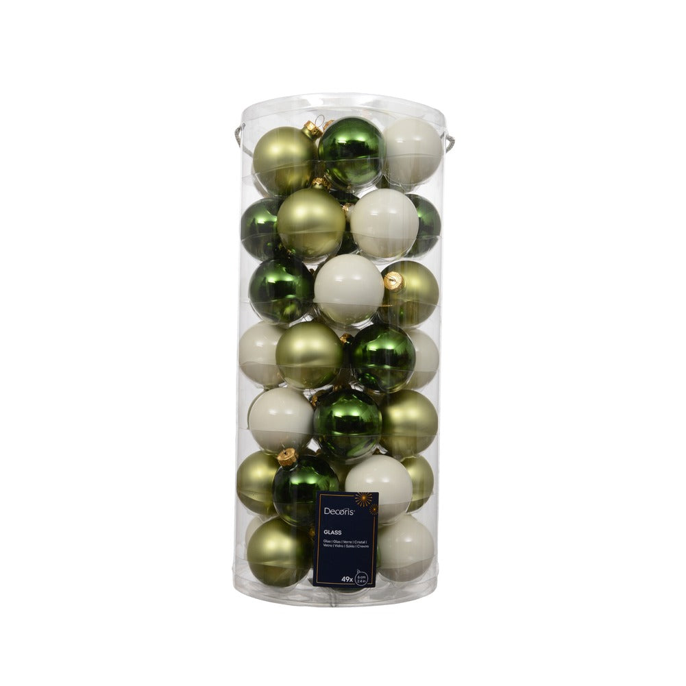 Confezione di 49 Palline di Natale in vetro mix bianco lana e verde 6cm 1