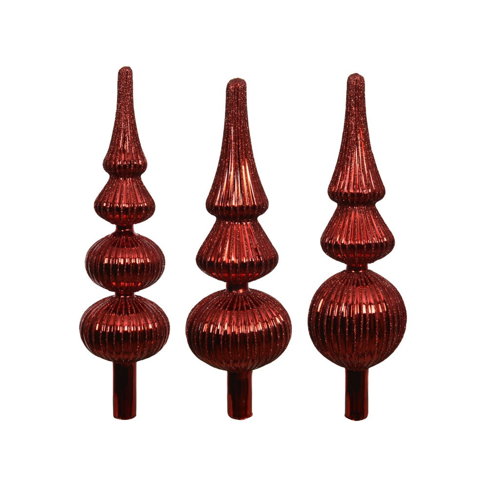 Puntale per albero in vetro rosso a spicchi con glitter 3 varianti assortite 1pezzo 1