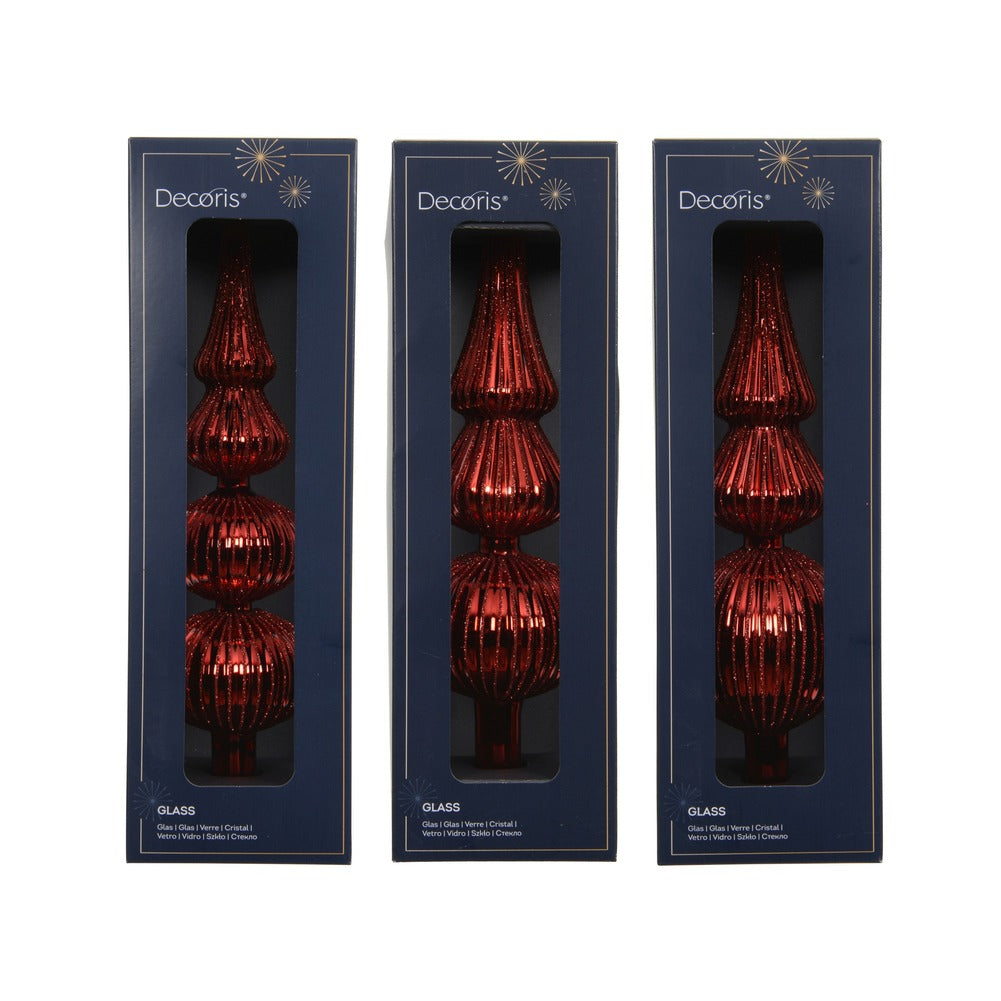 Puntale per albero in vetro rosso a spicchi con glitter 3 varianti assortite 1pezzo 2