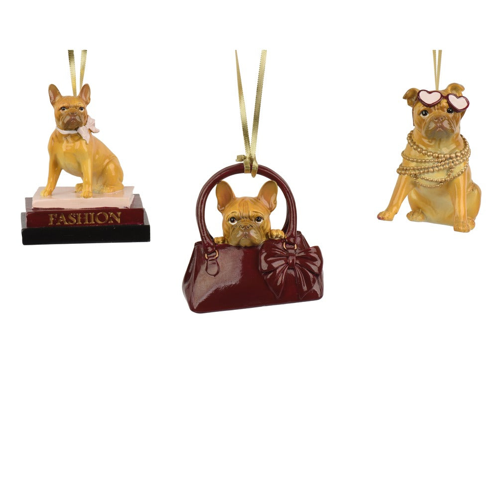 Cagnolino Bulldog decorativo dorato in resina, 3 varianti assortite 1pezzo 1
