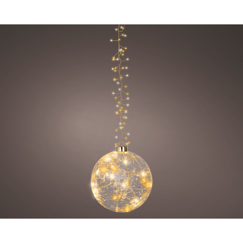Sfera luminosa a batteria in vetro e rame effetto lampeggiante, 60 micro LED per interno, 14cm 3