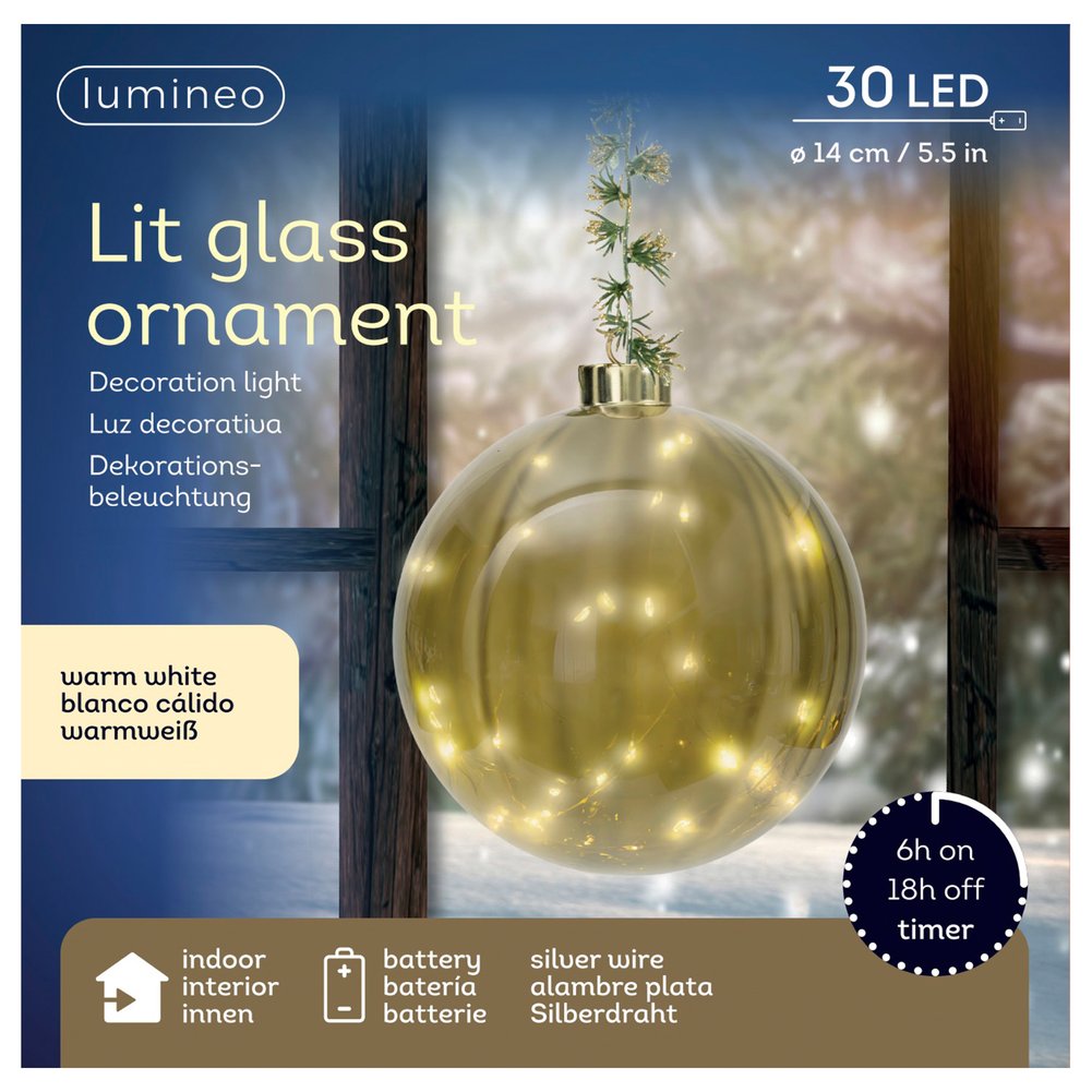 Sfera luminosa a batteria in vetro e rame verde 30 micro LED per interno, 14cm 1