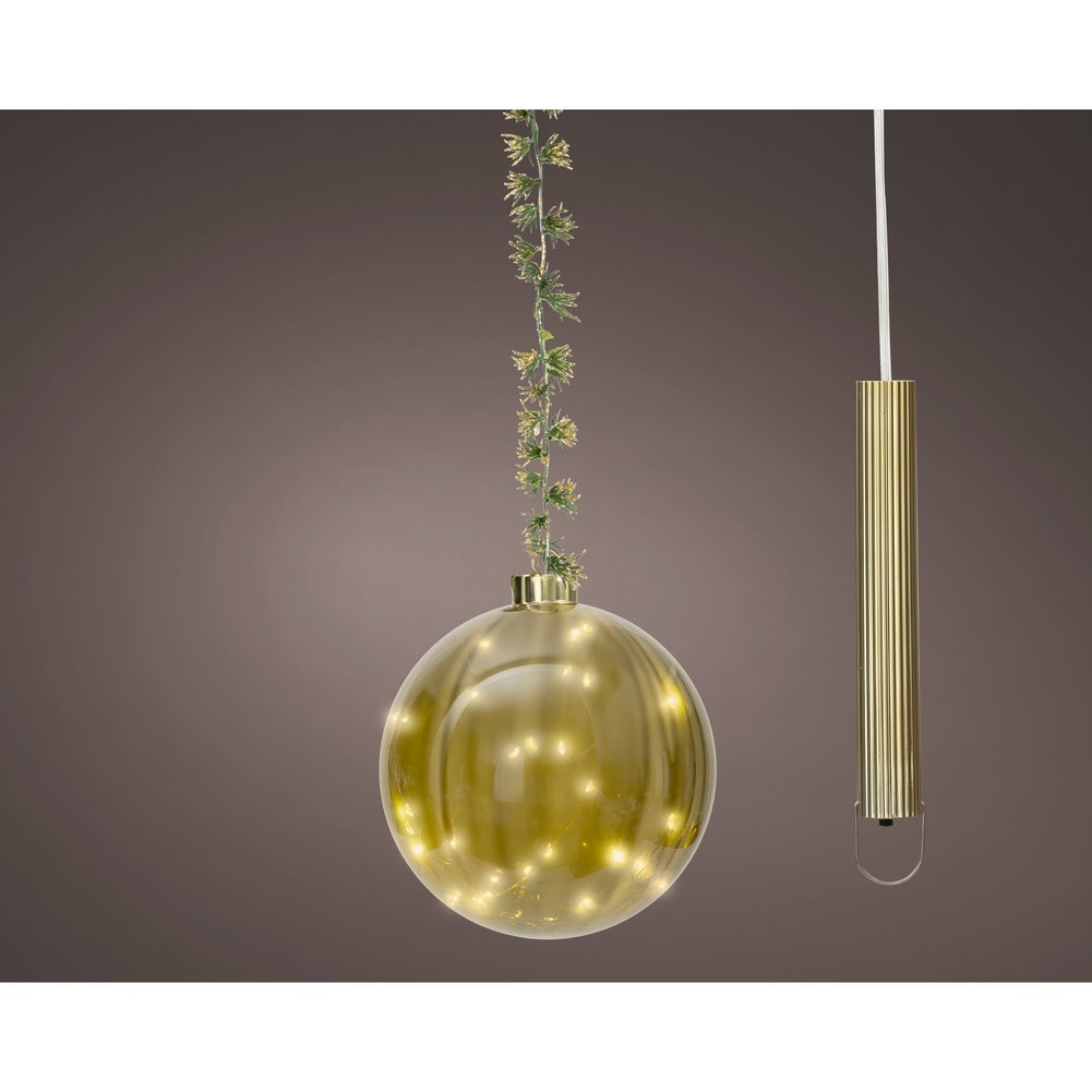 Sfera luminosa a batteria in vetro e rame verde 30 micro LED per interno, 14cm 3