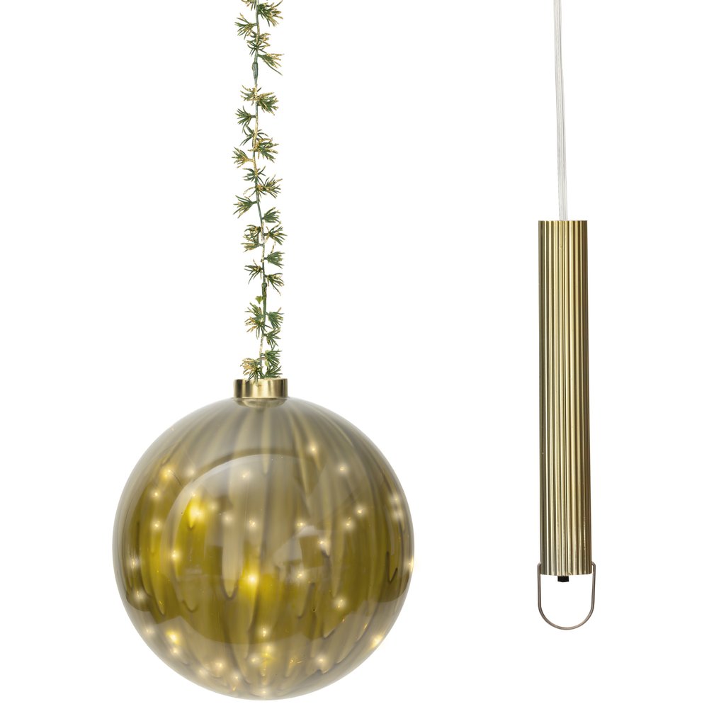 Sfera luminosa a batteria in vetro e rame verde, 40 micro LED per interno, 19cm 2