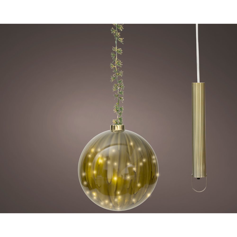Sfera luminosa a batteria in vetro e rame verde, 40 micro LED per interno, 19cm 3