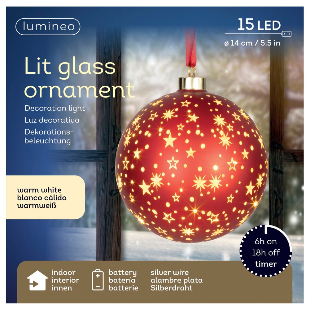 Sfera luminosa a batteria in vetro e rame rosso, 15 micro LED per interno, 14cm 1