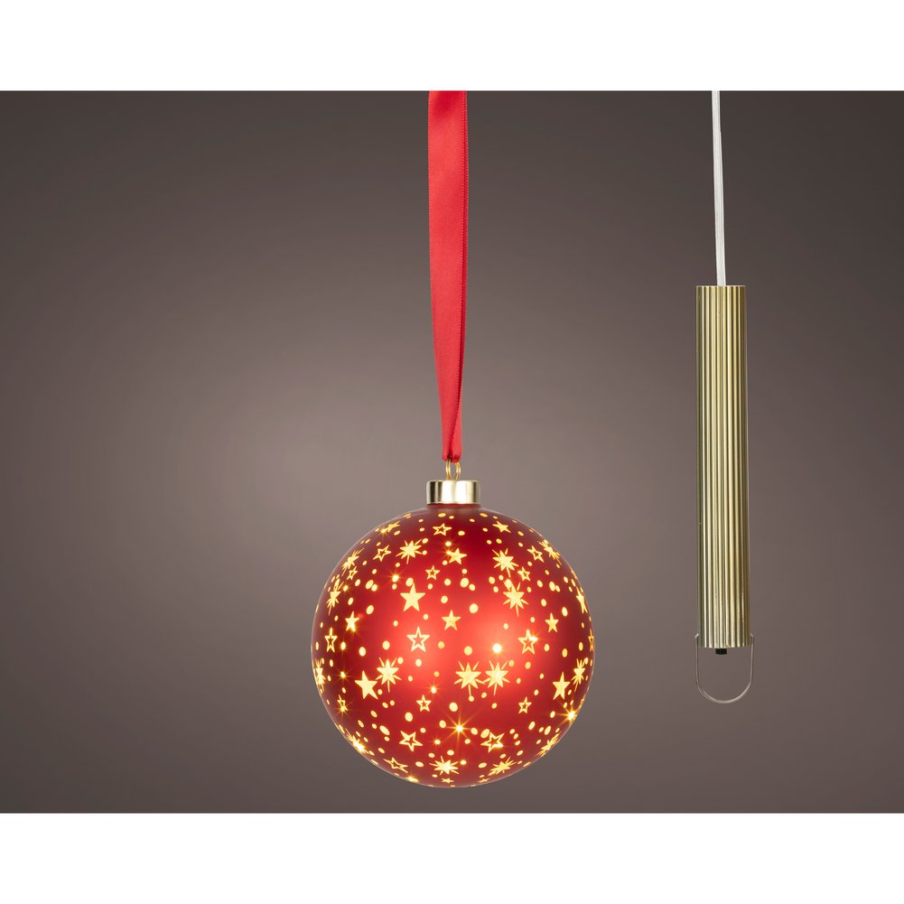 Sfera luminosa a batteria in vetro e rame rosso, 15 micro LED per interno, 14cm 3