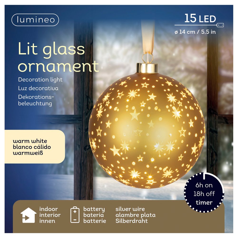 Sfera luminosa a batteria in vetro e rame oro 15 micro LED per interno, 14cm 1