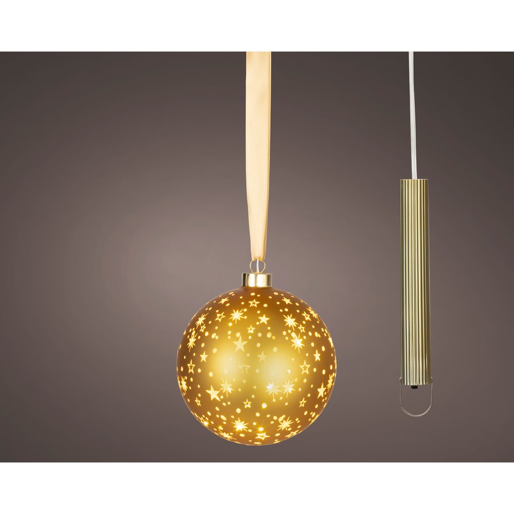 Sfera luminosa a batteria in vetro e rame oro 15 micro LED per interno, 14cm 3