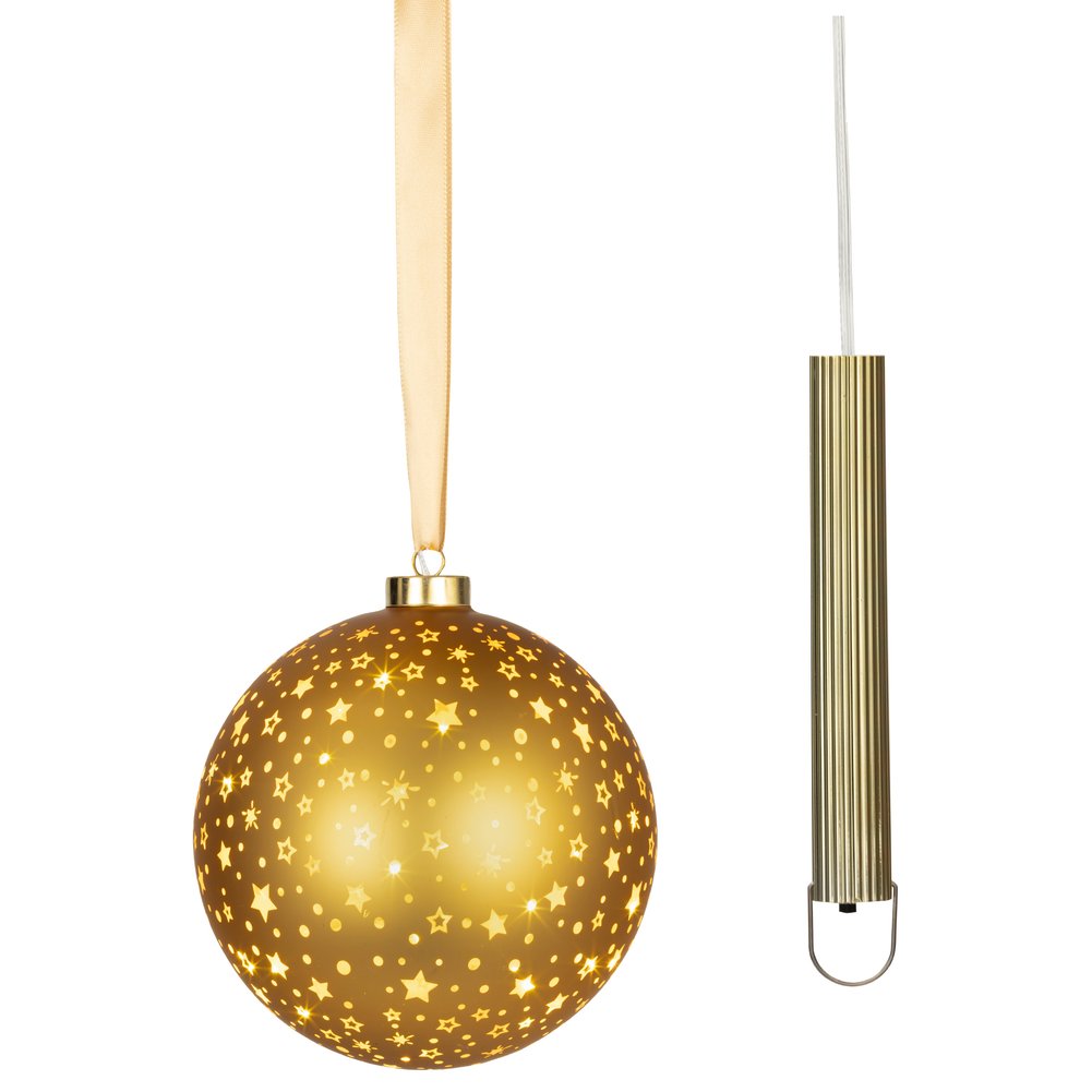 Sfera luminosa a batteria in vetro e rame oro, 25 micro LED per interno, 19cm 2