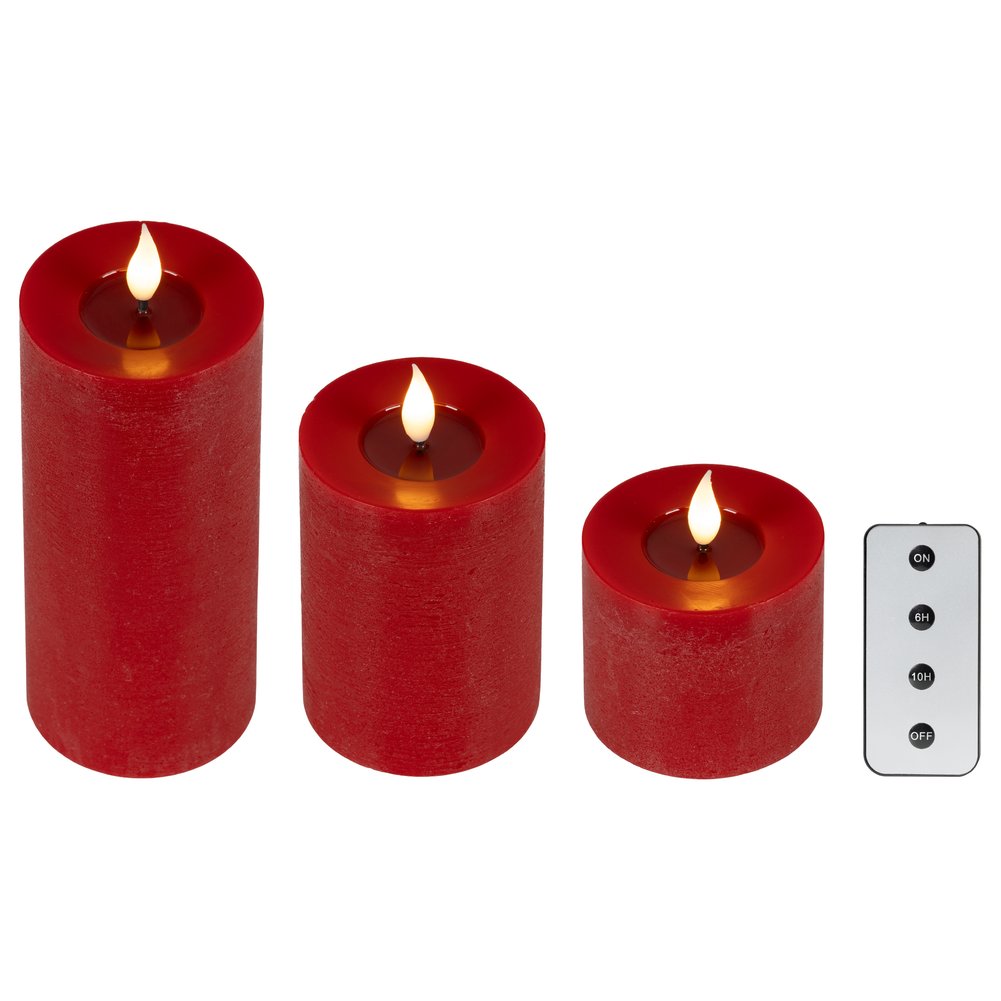 Set di 3 candele LED cilindriche rosse assortite con telecomando, D.7,5cm 1