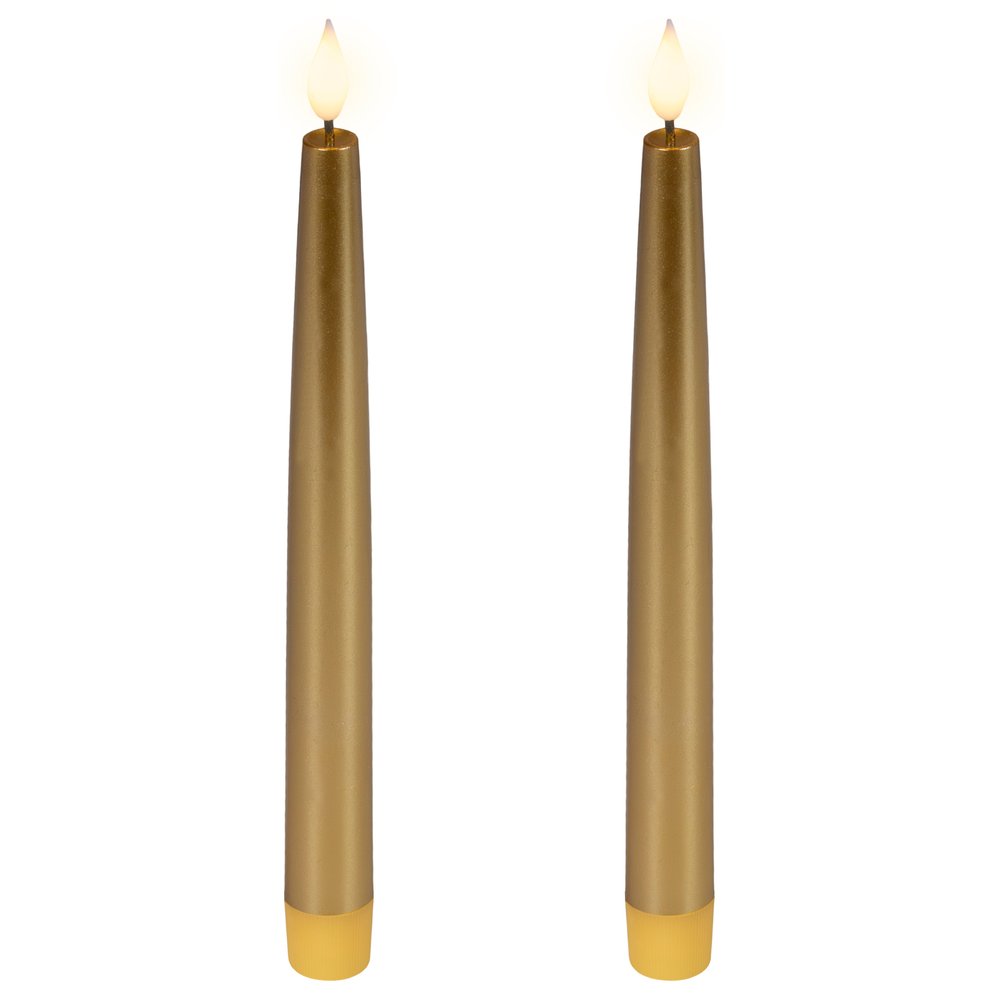 Candela LED conica oro con glitter, effetto fiamma, D.2,2xH.24,5cm 1