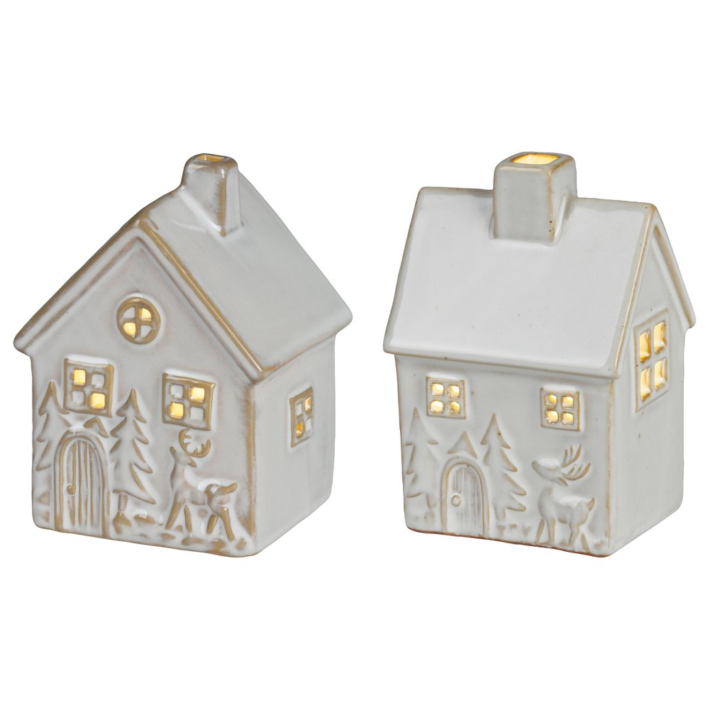 Casetta luminosa a batteria in ceramica bianca 11,2 cm 2 varianti assortite 1pezzo 1