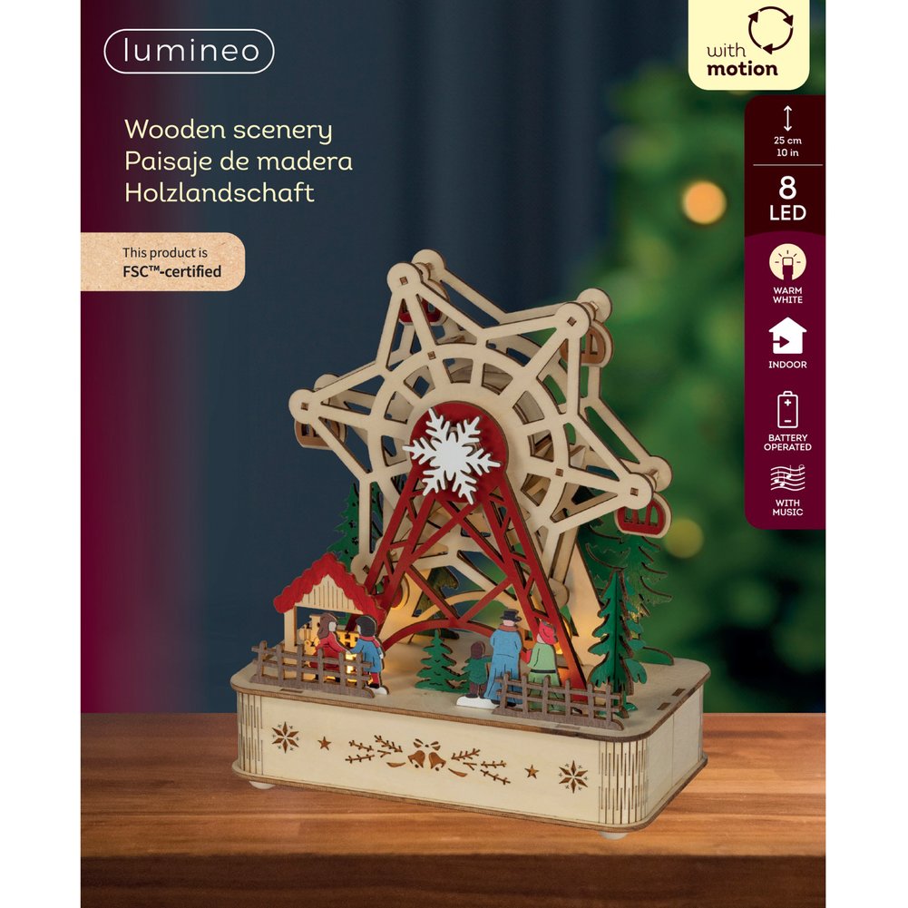 Giostra luminosa in legno con stella, movimento e musica 25cm 1