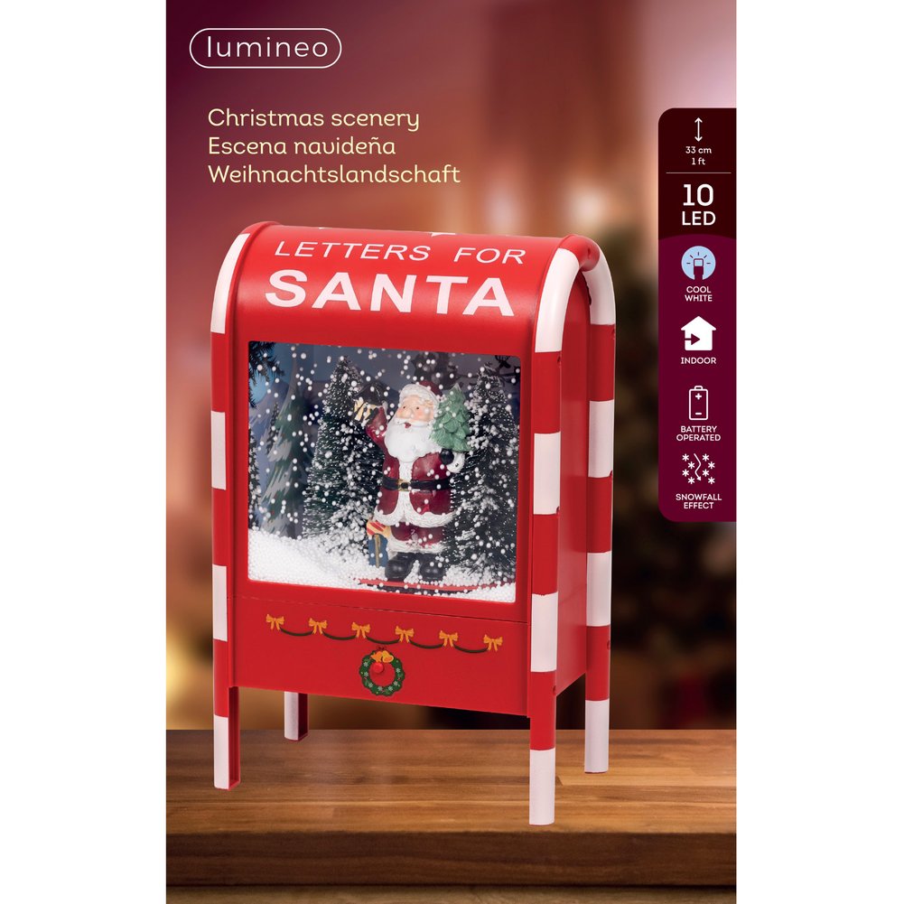 Cassetta postale di Babbo Natale luminosa a batteria con effetto neve, 33cm per interno 1