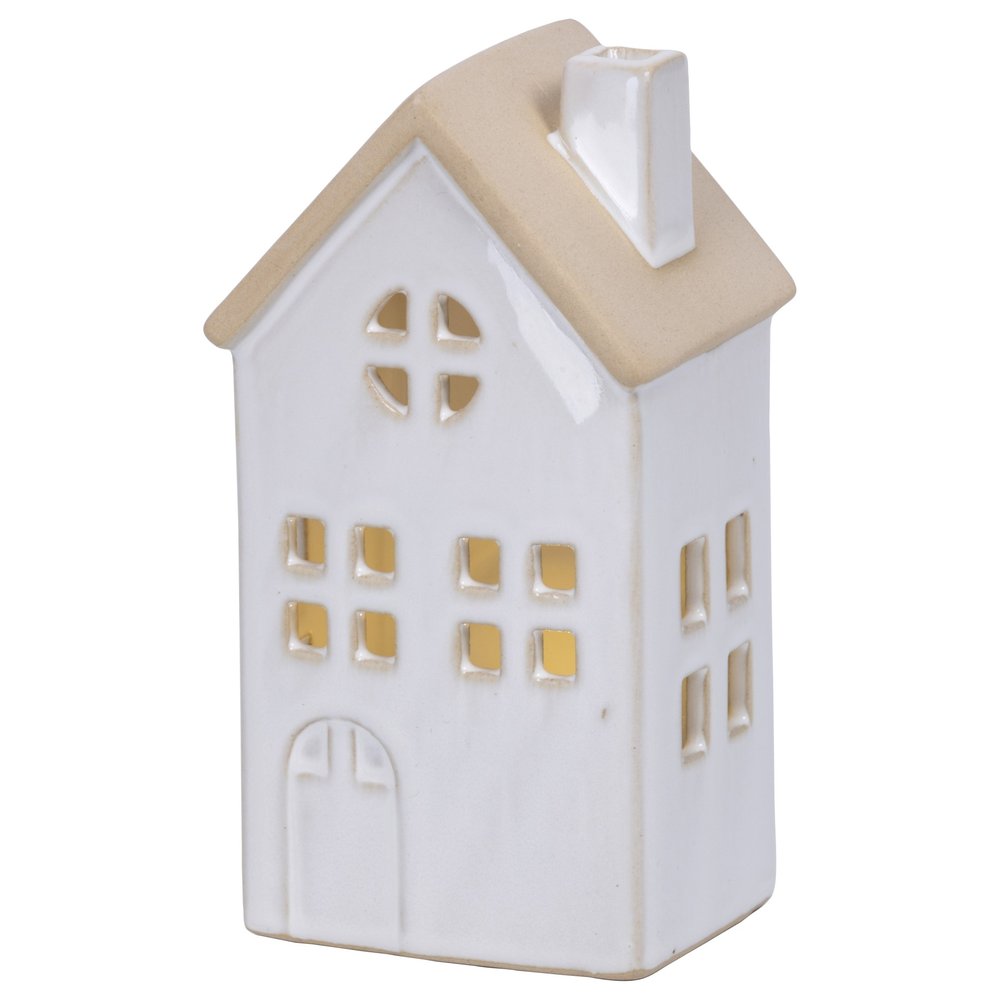 Casetta luminosa a batteria in terracotta bianca, 15,5cm per interno 1