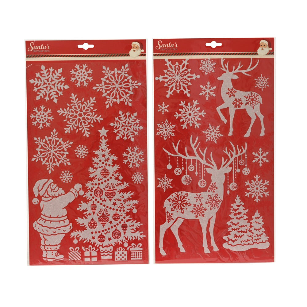 Vetrofania renna e Babbo Natale iridescente 2 soggetti 40,5x23,5cm 1pezzo 1