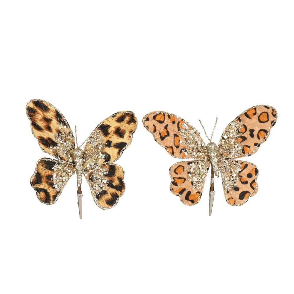 Farfalla decorativa con clip, motivo animalier, 2 varianti assortite 1pezzo 1