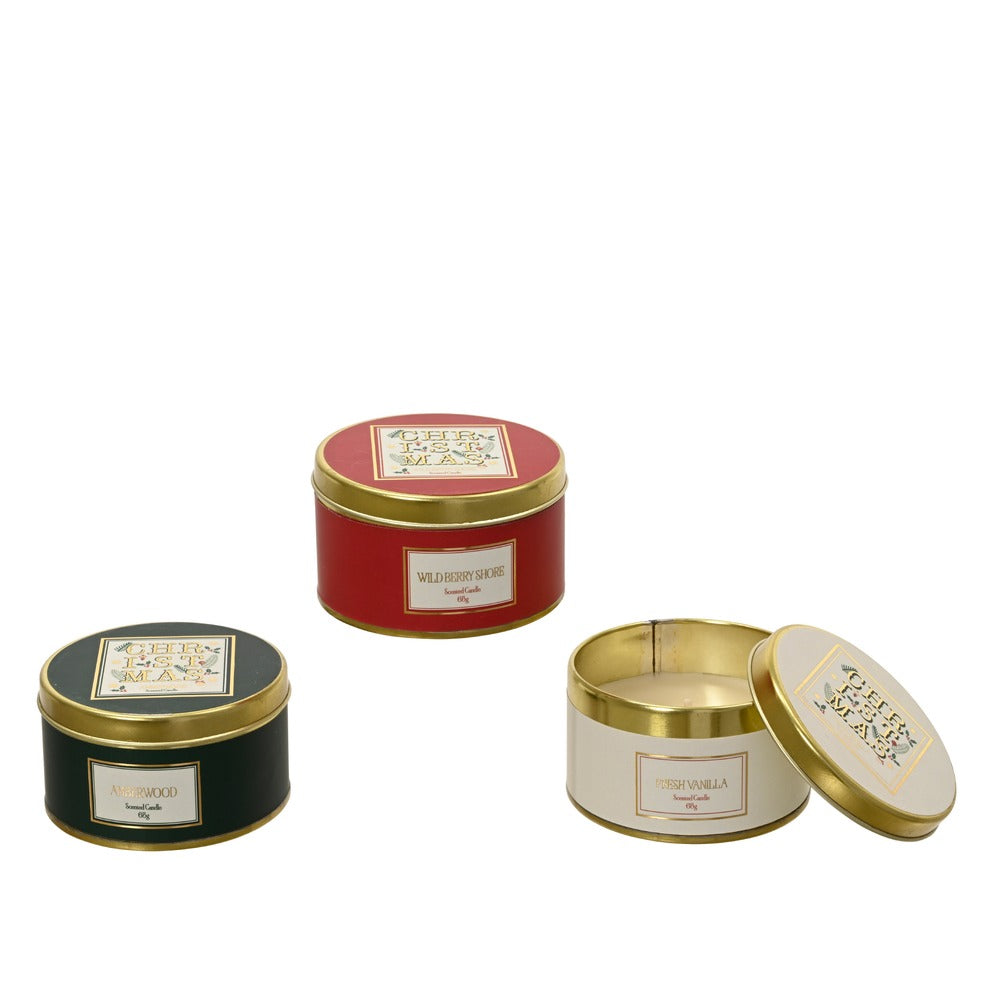Candela profumata in latta, 3 varianti assortite 1pezzo 1