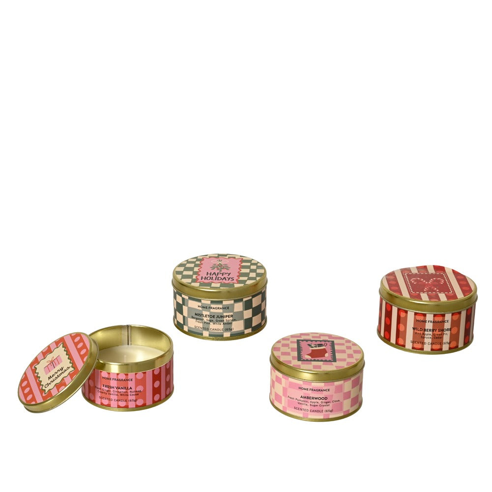 Candela profumata in latta, 4 varianti assortite 1pezzo 1