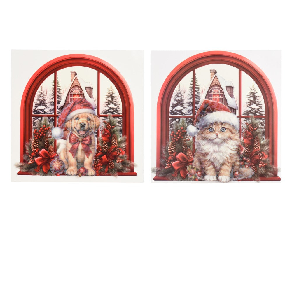 Vetrofania gatto e cane pop-up 2 soggetti 28x28cm 1pezzo 2