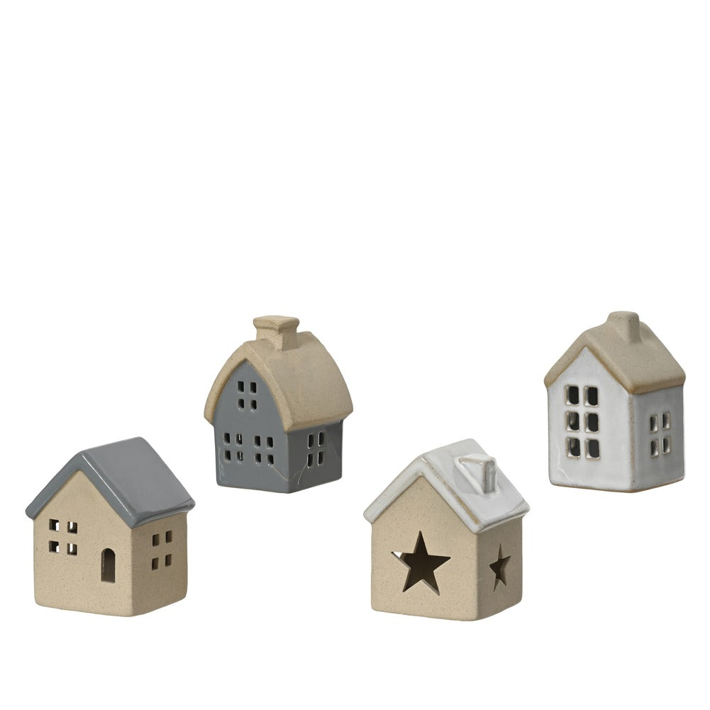 Casetta decorativa in gres ceramico grigio/beige 8cm, 4 varianti assortite, 1pezzo 1