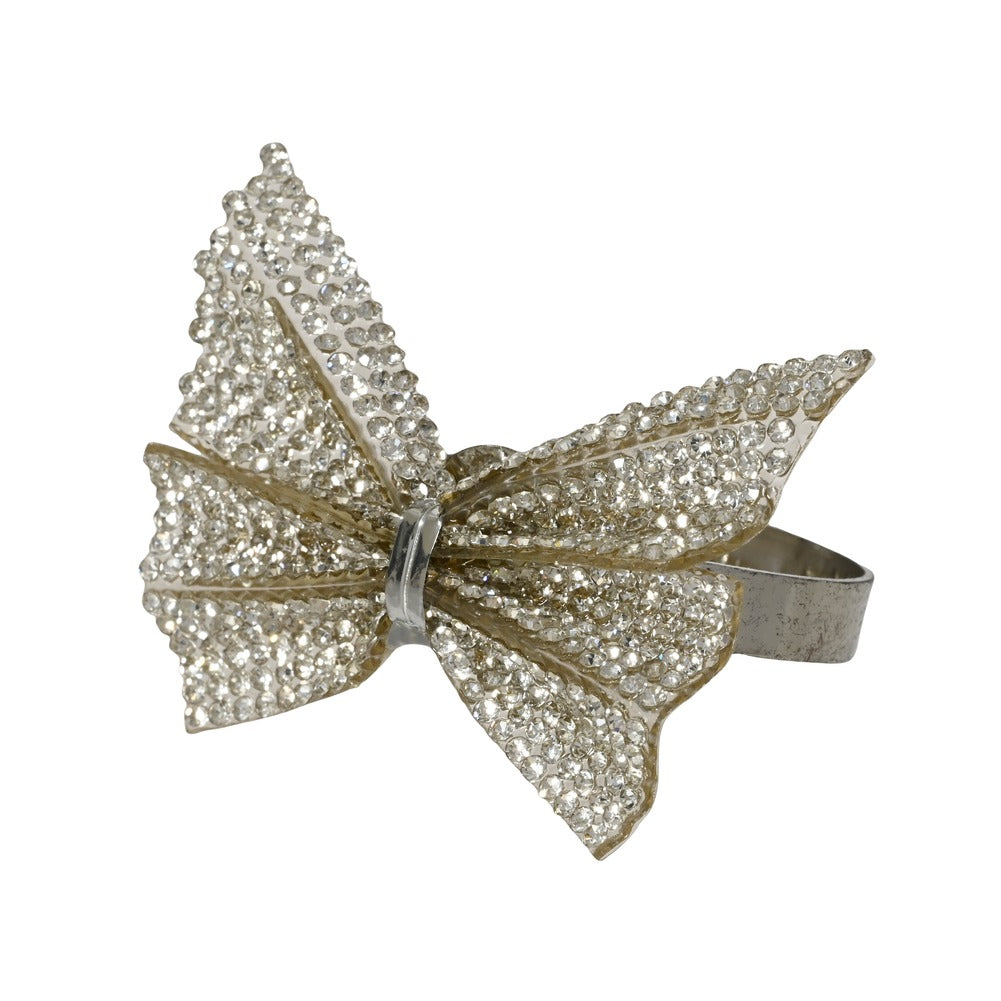 Confezione 4 Portatovaglioli a fiocco argento glitterato 1