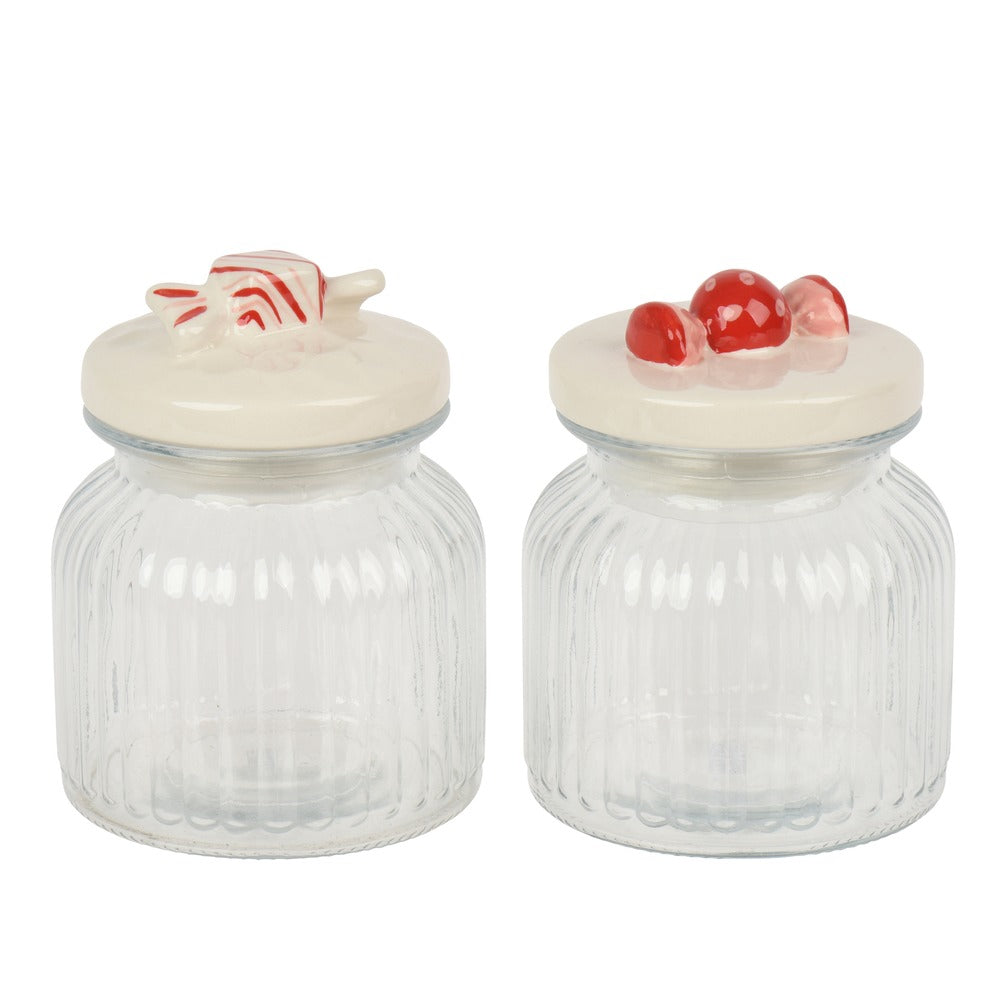 Barattolo porta caramelle in vetro con coperchio in ceramica 19cm 2 varianti 1pezzo 1