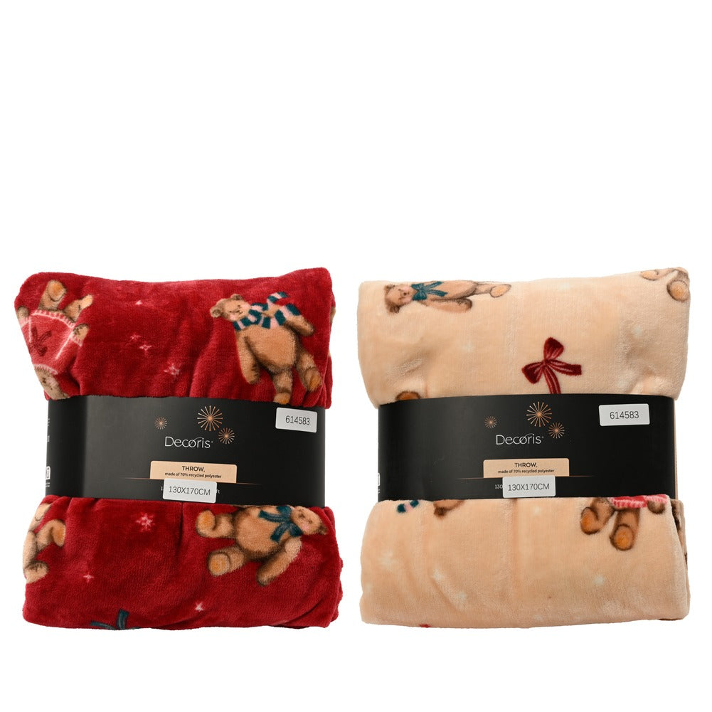 Coperta plaid in pile arredo orso, 2 varianti assortite, 170x130cm 1pezzo 1