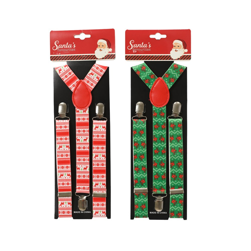 Bretelle natalizie "Santa's" con cintura nera, 2 varianti assortite 1pezzo 1