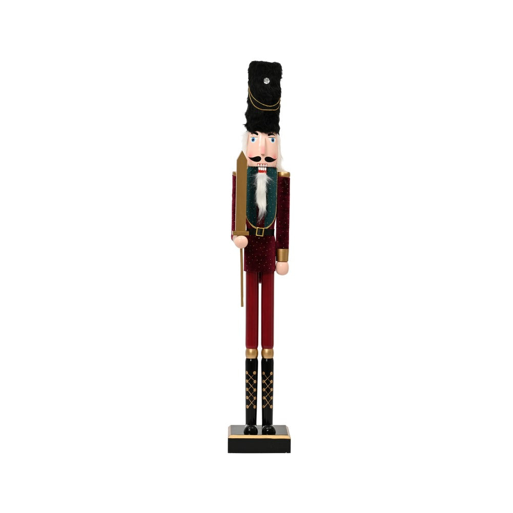 Soldatino Nutcracker in legno di pino bordeaux con velluto e glitter oro 48cm 1