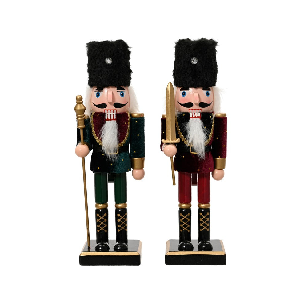 Soldatino Nutcracker in legno bordeaux/verde velluto e glitter oro 25cm 2 varianti assortite 1pezzo 1