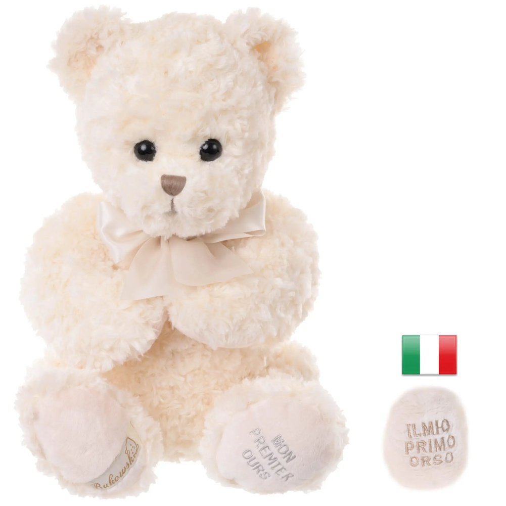 Orsetto di Peluche Anton Il Mio Primo Orso Bukowski 50 cm Bianco con Scritta 1