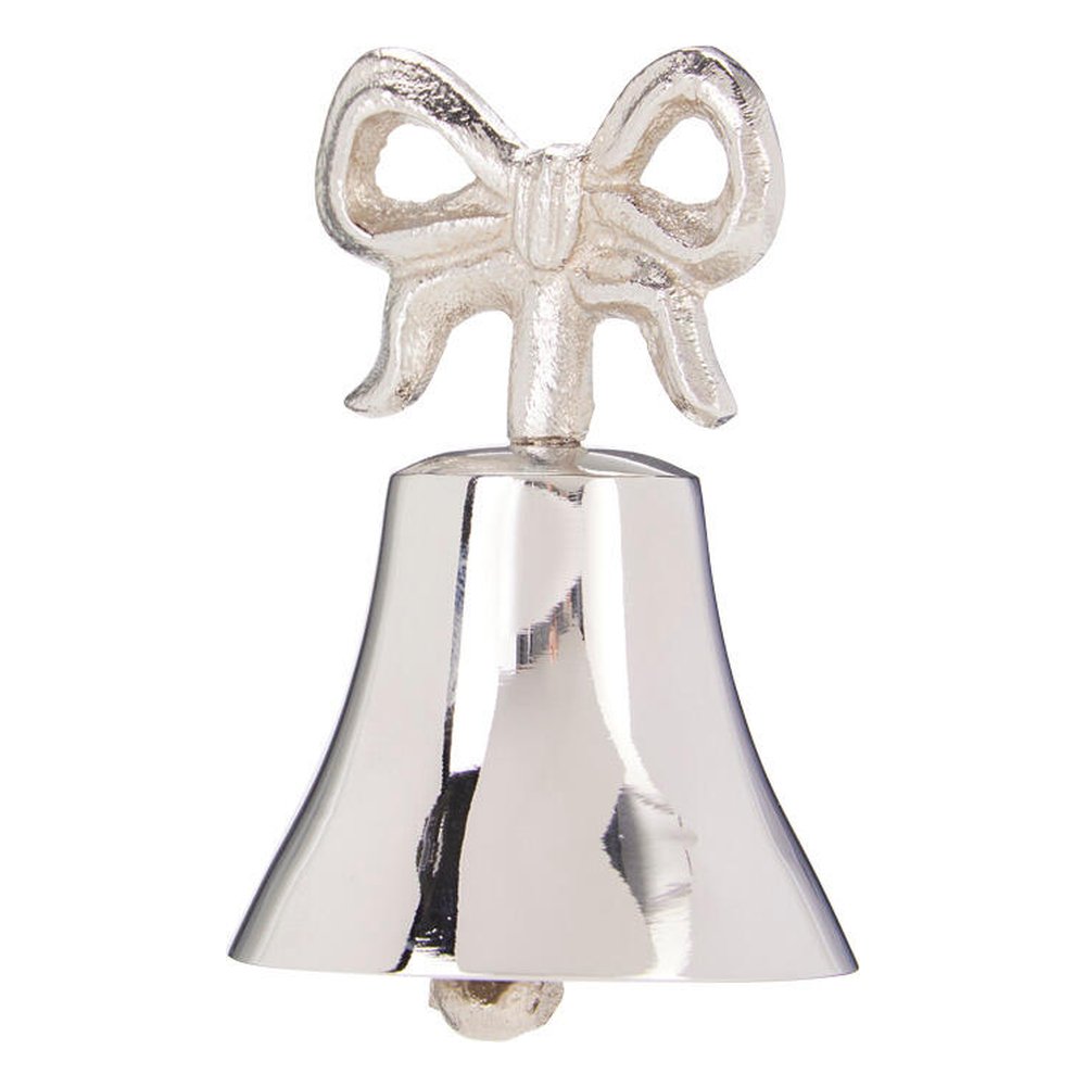 Campanella decorativa in alluminio color argento con fiocco 9 cm – 1 pezzo, design assortito 4